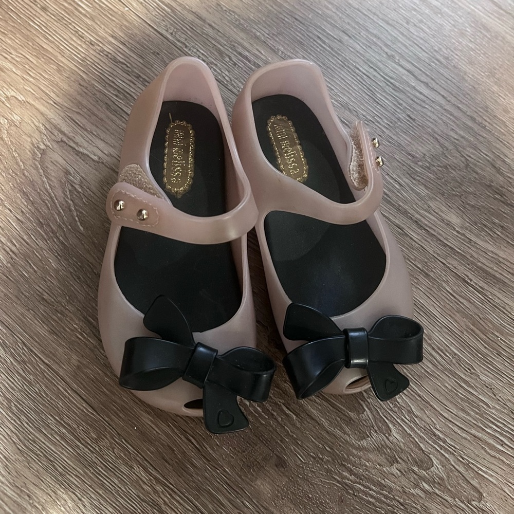 Mini Melissa Ultragirl Shoes Toddler 6 Mary Jane Jelly Flat Black Bow 31297